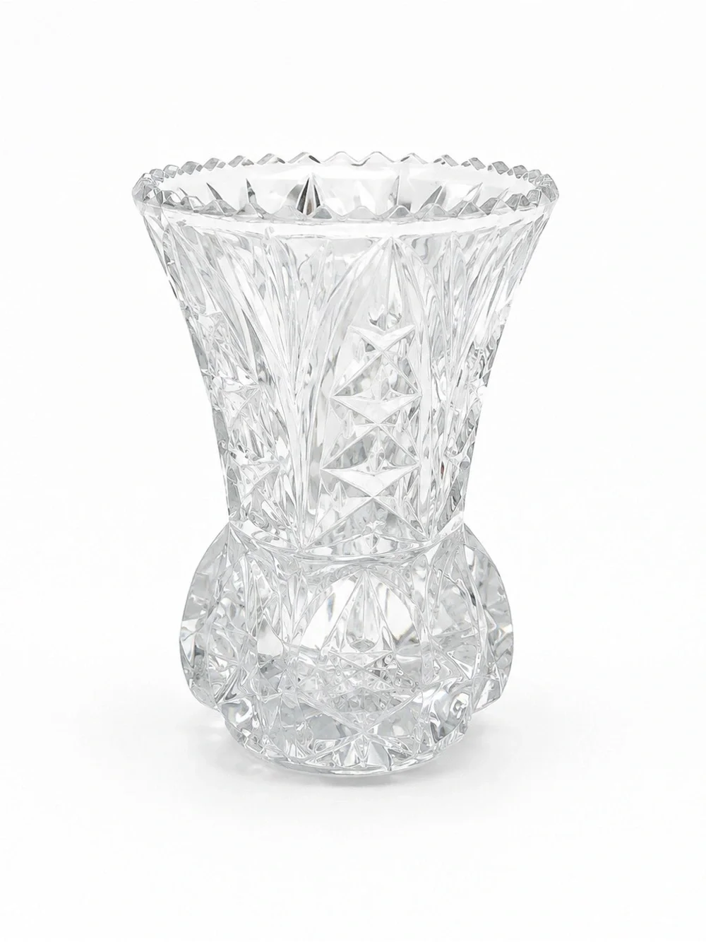 Vintage 1960s Cut Glass Crystal Bud Vase – Starburst Floral Pattern – 4” Petite